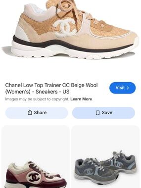 CHANEL beige and white low-top CC trainer sneakers